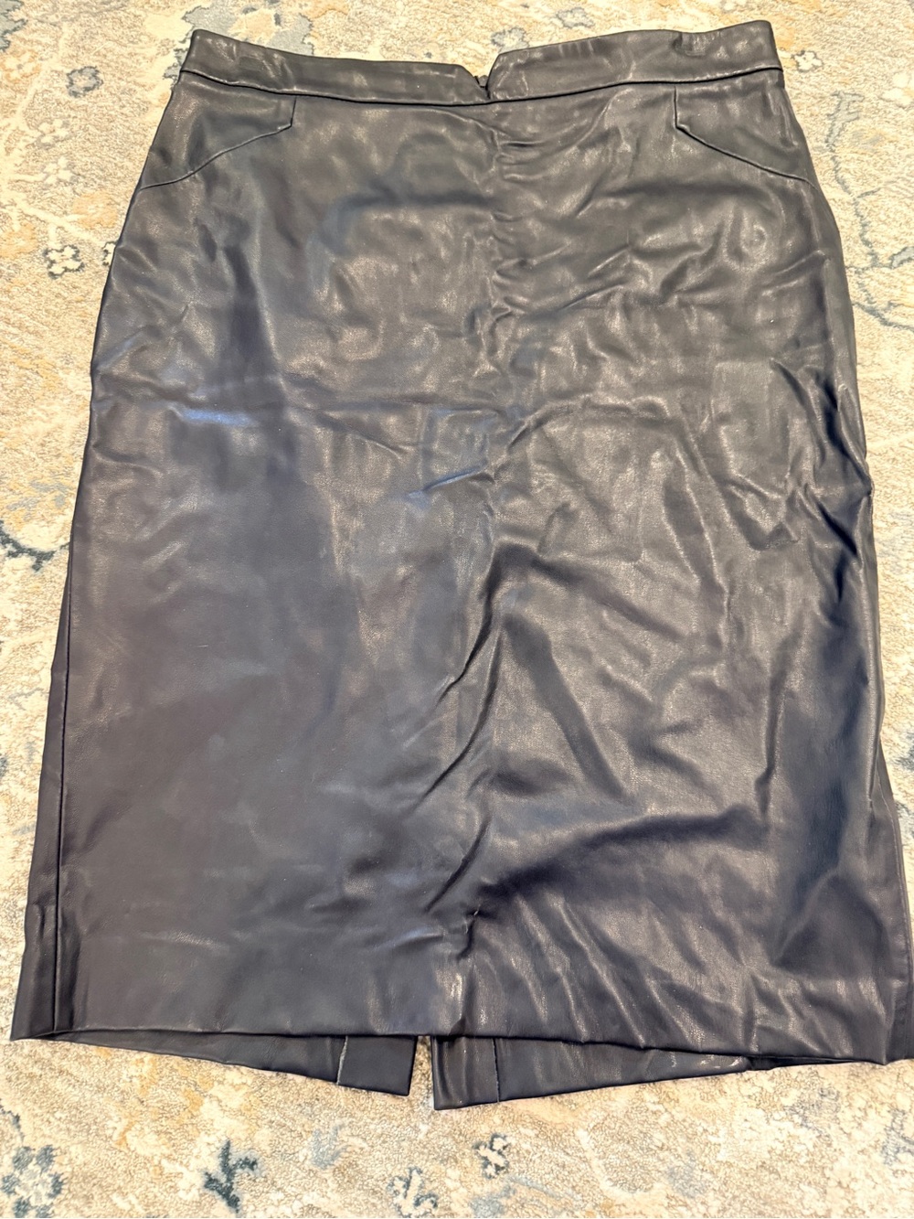 Zara Black Faux Leather Pencil Skirt with Back Vent